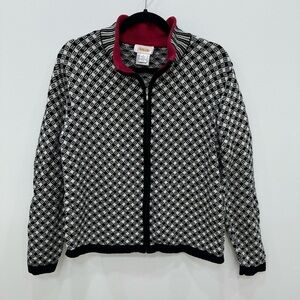 Talbots houndstooth zip up cardigan sweater in Large 100% Cotton vtg